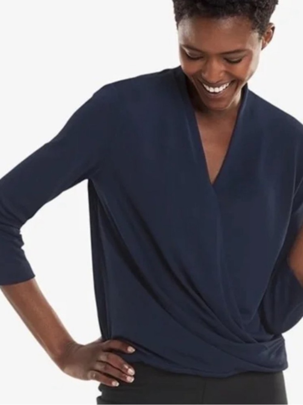 MM Lafleur Blouse Denice Faux Wrap Long Sleeve in Navy